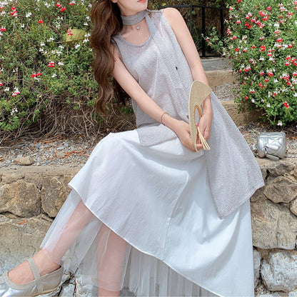Knit Vest Top And Skirt Set