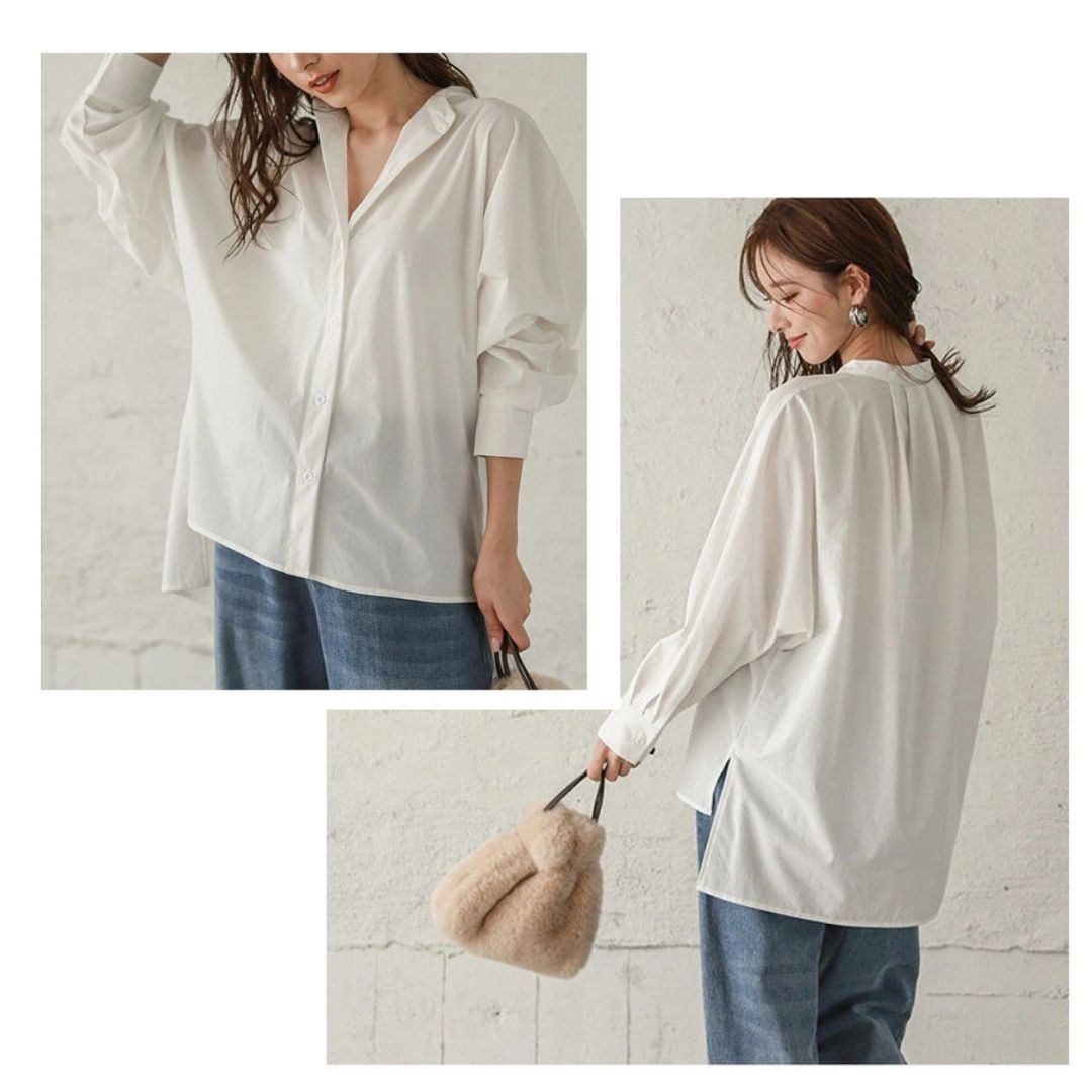 蝙蝠袖寬鬆立領開叉襯衣