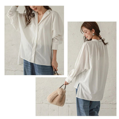蝙蝠袖寬鬆立領開叉襯衣