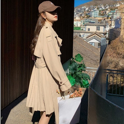 Classic Double Breasted Pleated Flowing Coat