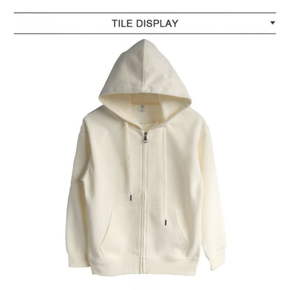 Solid Color Cotton Hooded Zip-Up Jacket