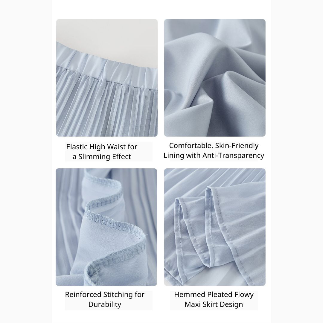 Spring-Summer High-Waist Flowy Pleated Maxi Skirt