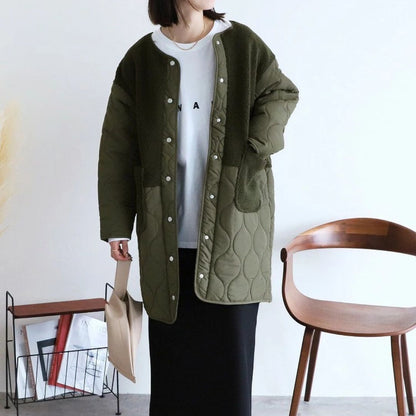 Japanese-Style Cotton Blend Mid-Length Jacket with Paneling