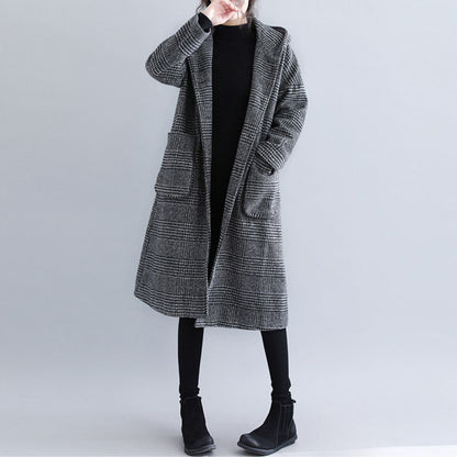 Japanese-Style Houndstooth Mid-Length Coat
