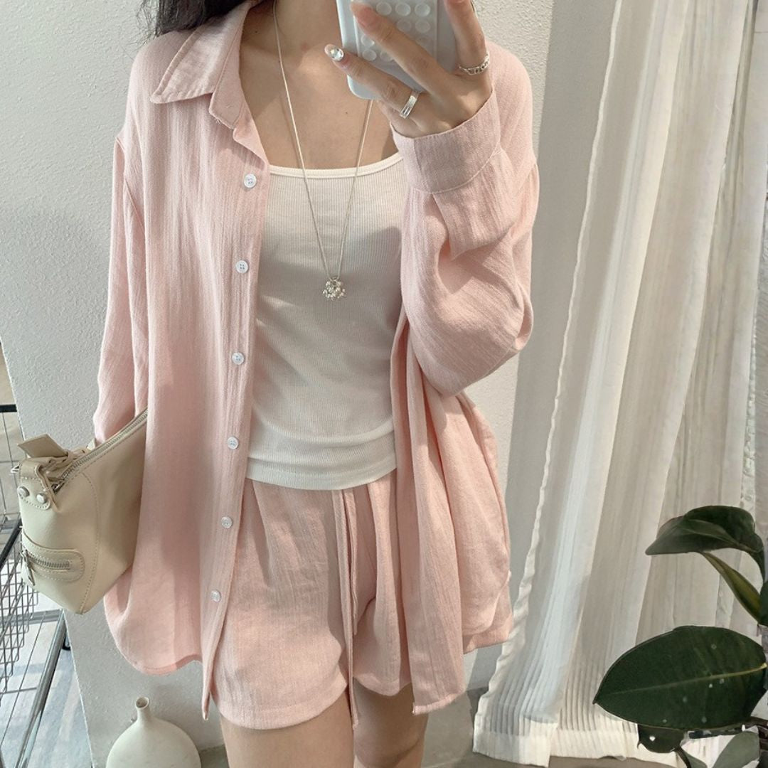 翻領襯衫＋打底背心休閒三件套裝