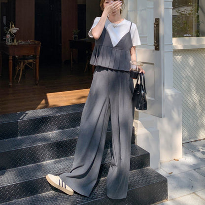Deep Gray Camisole Wide Leg (Three Piece Set)