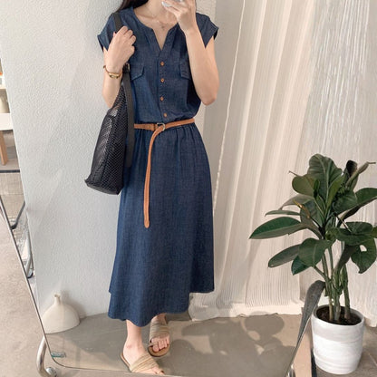V Neck Lightweight Vintage Denim Dress