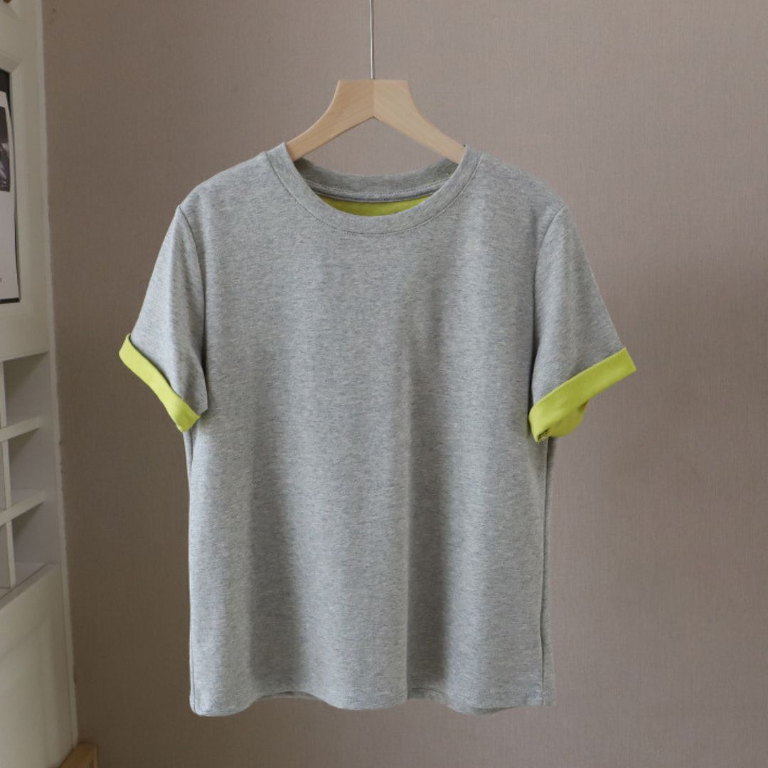 Color Block Crew Neck Versatile Short Sleeve T Shirt