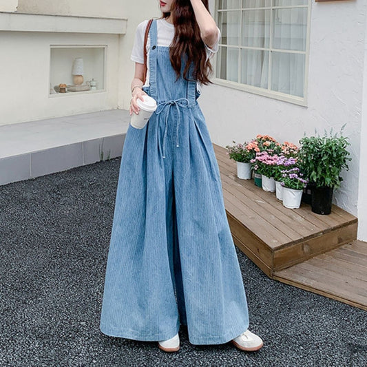 Casual Lazy Style Wide Leg Cinched Waist Jumpsuit