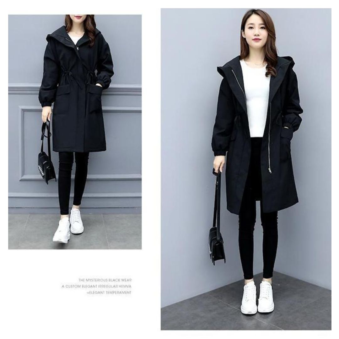 Japanese-Style Loose Fit Hooded Mid-Length Coat