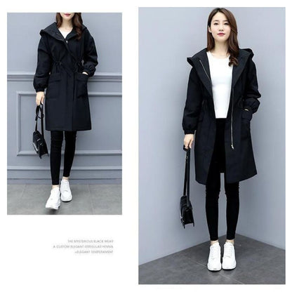 Japanese-Style Loose Fit Hooded Mid-Length Coat