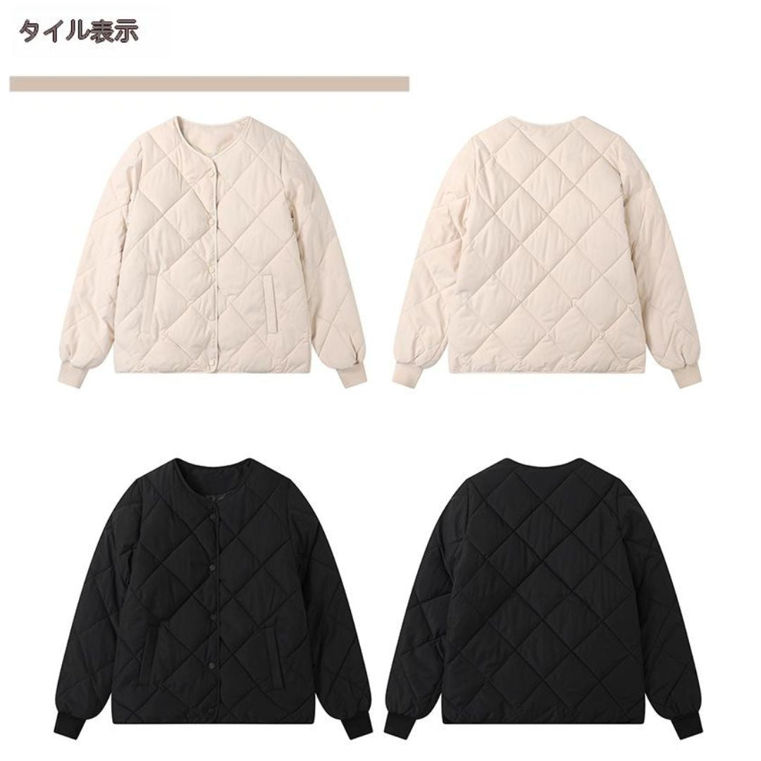 日系菱格紋圓領夾面外套