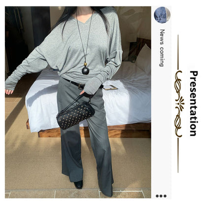 Low-waist Pleated Flare Trousers