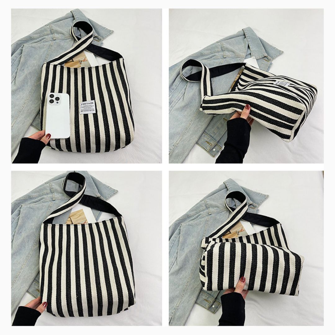 Large Capacity Striped Reversible Canvas Bag