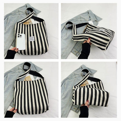Large Capacity Striped Reversible Canvas Bag