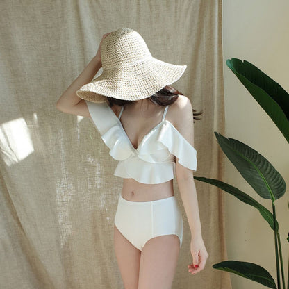 Ruffled High Waist Tummy Covering Two Piece Swimsuit