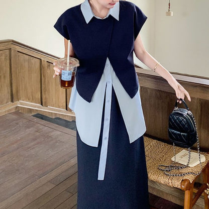 Deep Navy Irregular Shirt Set Dress