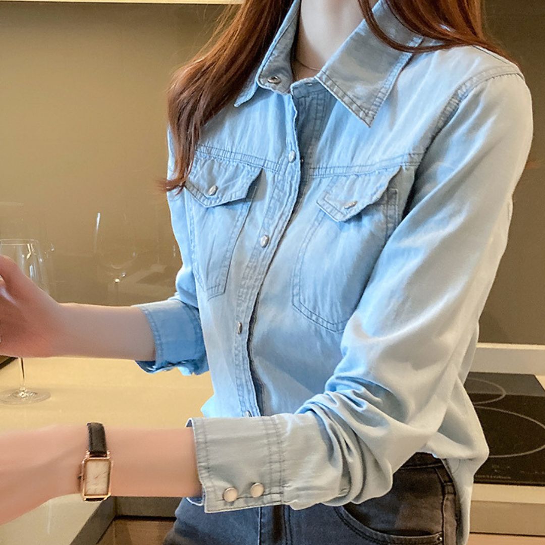Slim-Fit Long-Sleeve Denim Shirt