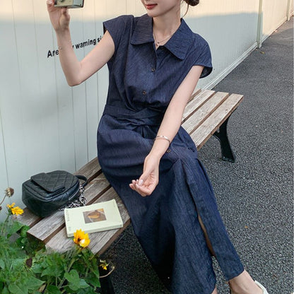 Minimalist Tie Waist Denim Dress