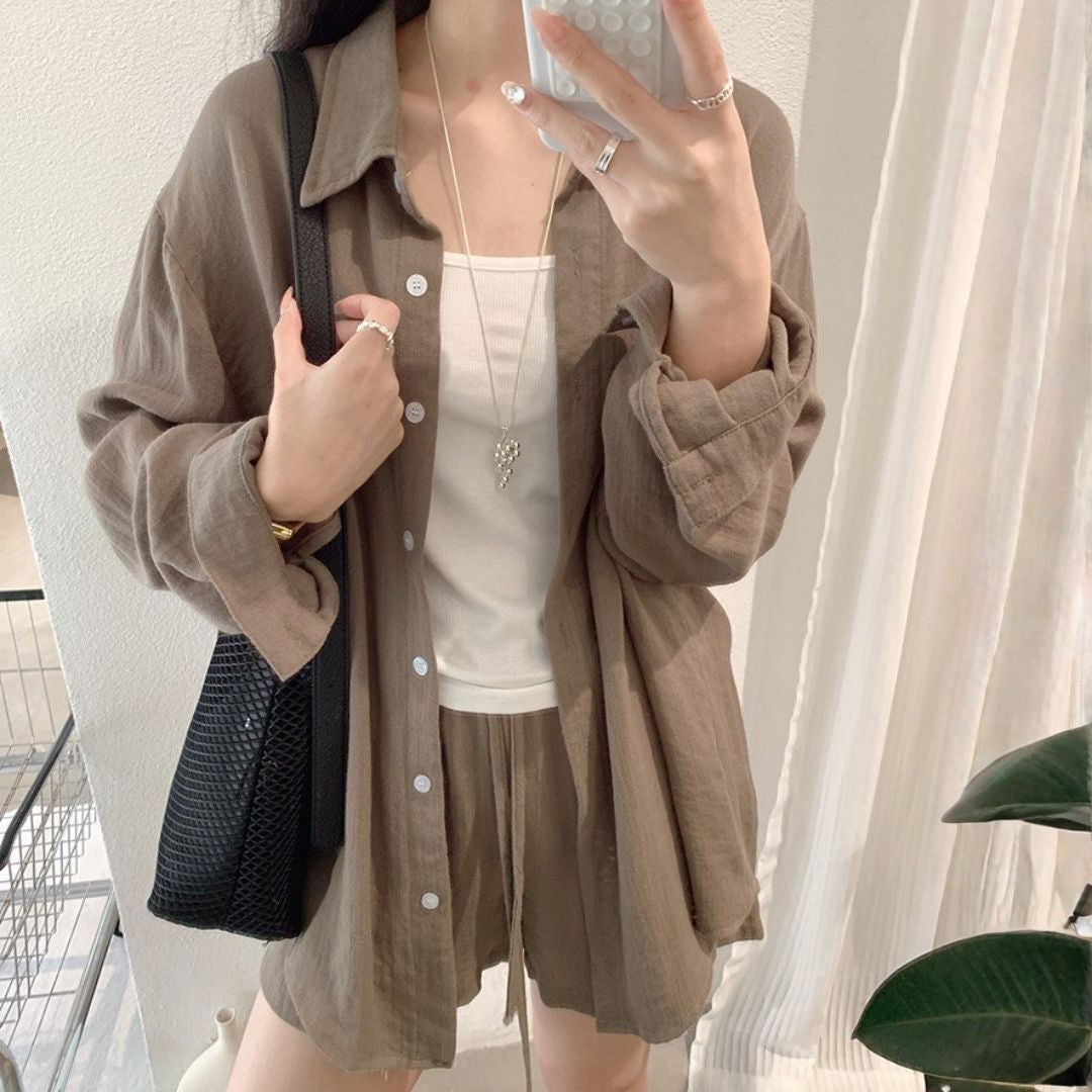 翻領襯衫＋打底背心休閒三件套裝
