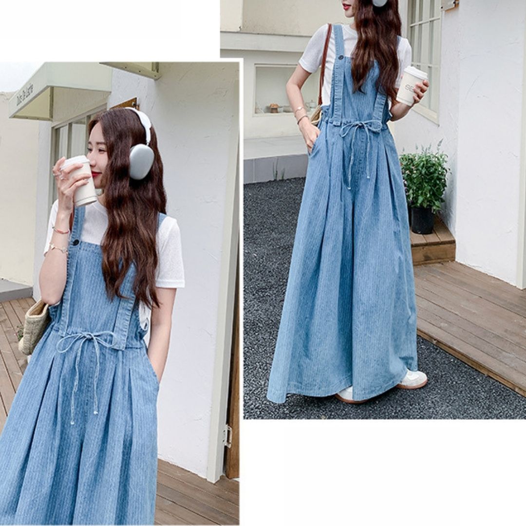 Casual Lazy Style Wide Leg Cinched Waist Jumpsuit