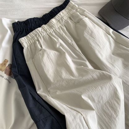 Japanese-Style Vintage Straight-Leg Wide-Cut Cropped Pants
