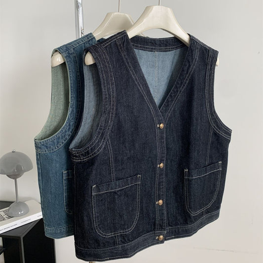 Women's Denim V-Neck Sleeveless Top