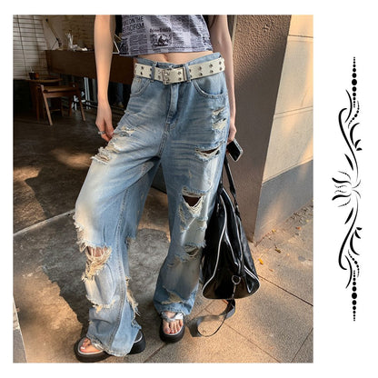 High Waist Loose Wide Leg Ripped Jeans