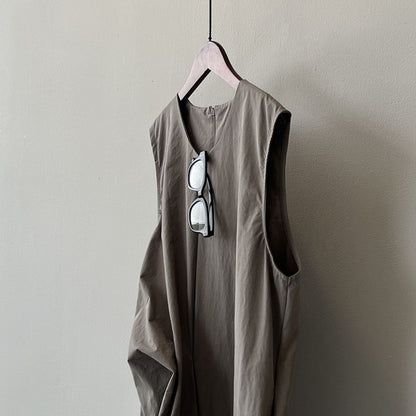Sleeveless Long Dress with Cinched Tie-Waist Design