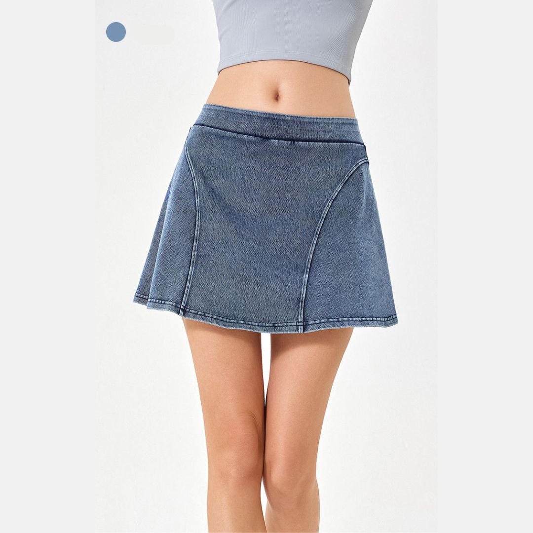 Denim-Look Two-in-One Yoga Fitness Shorts