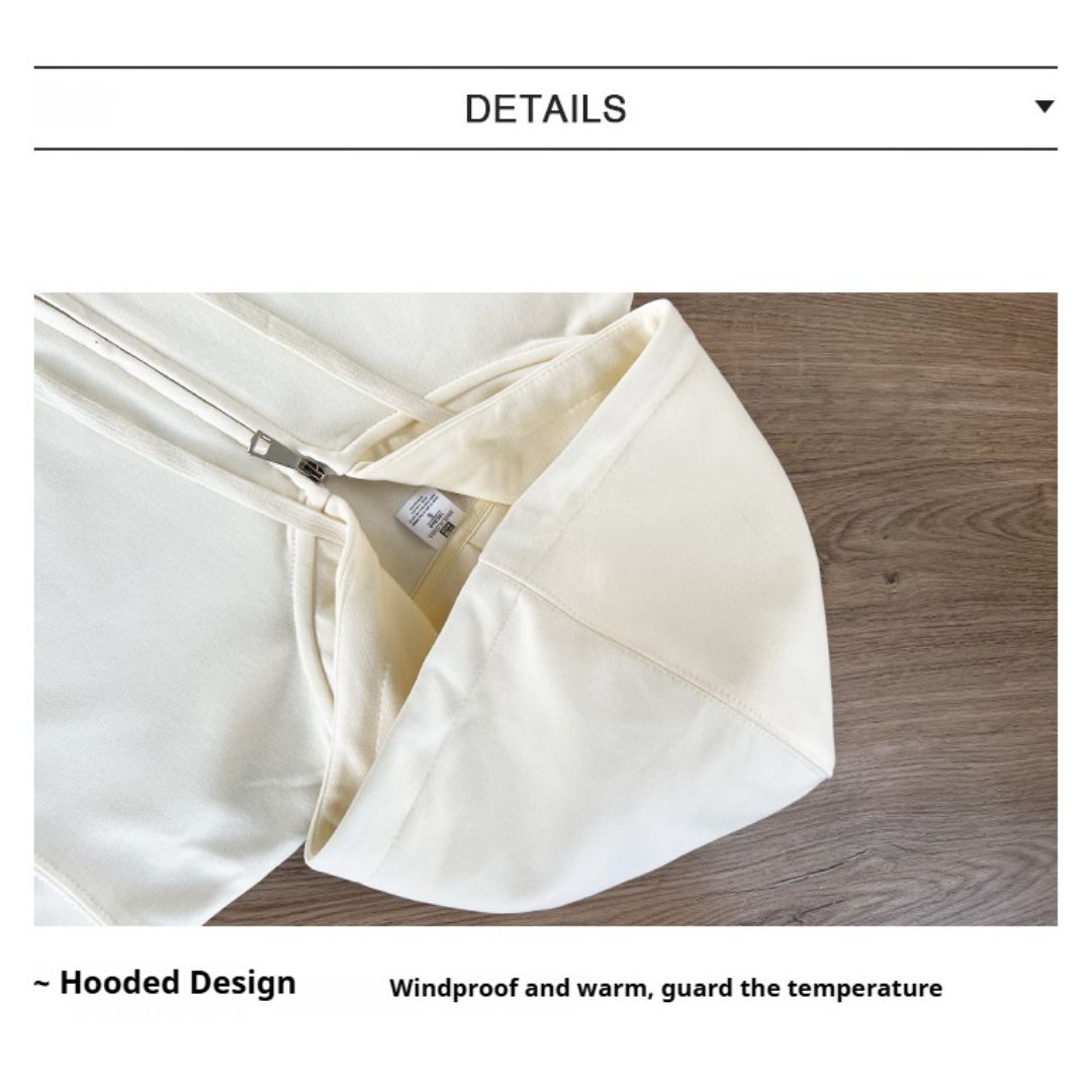 Solid Color Cotton Hooded Zip-Up Jacket