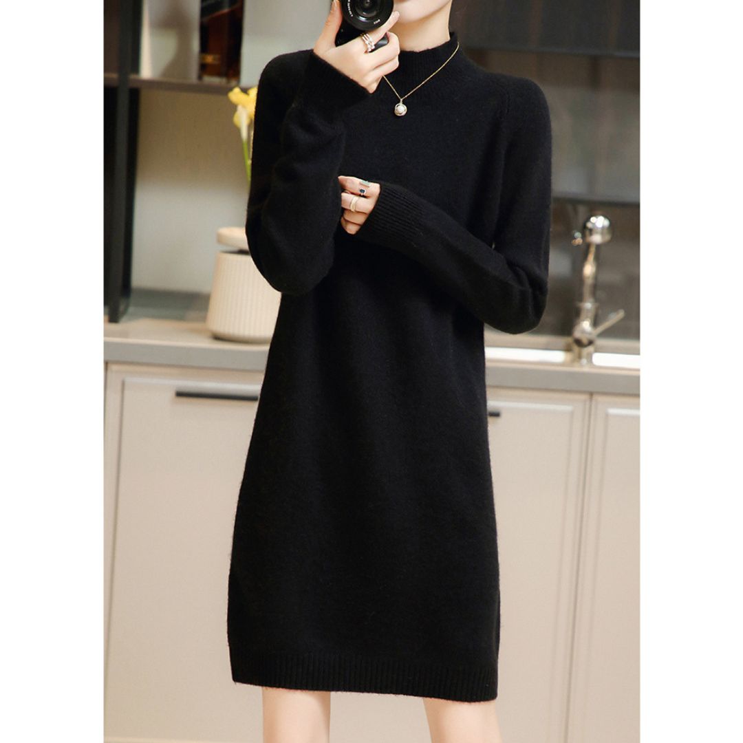Loose-Fit Half-Turtleneck Knit Dress