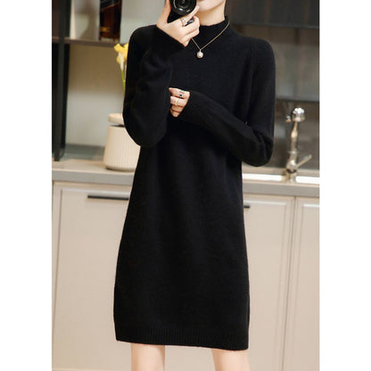 Loose-Fit Half-Turtleneck Knit Dress