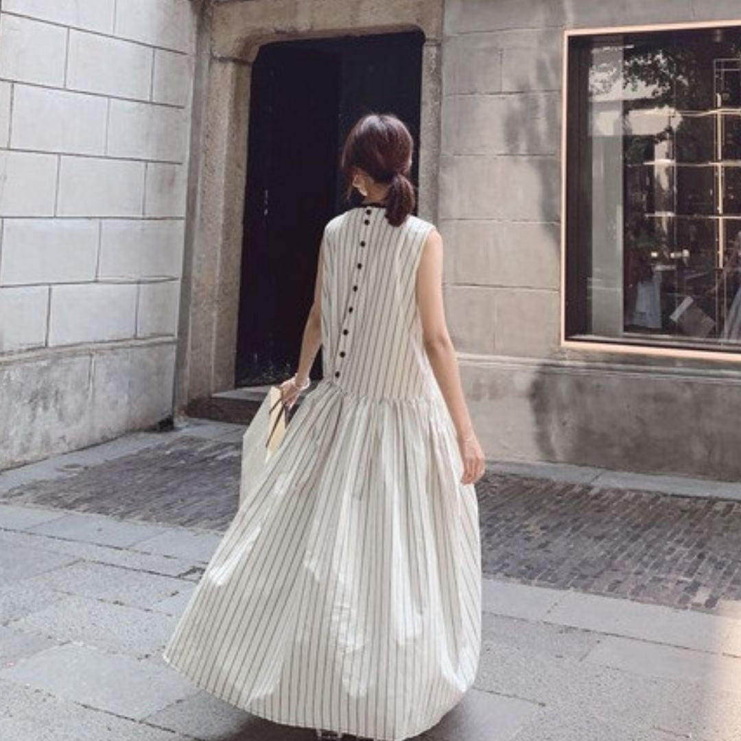 French Style Striped Bow Dress