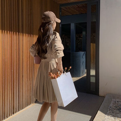 Classic Double Breasted Pleated Flowing Coat