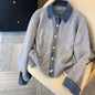 Denim Collar Patch Knit Sweater