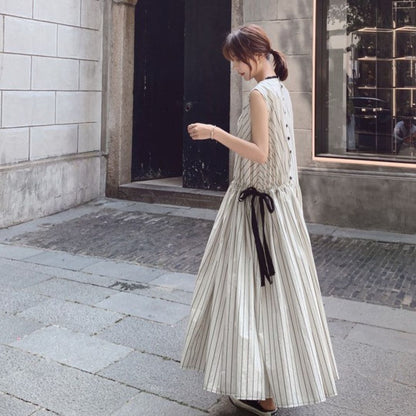 French Style Striped Bow Dress