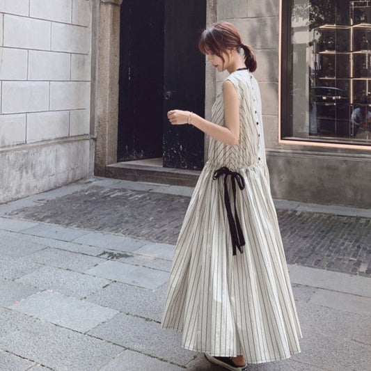 French Style Striped Bow Dress