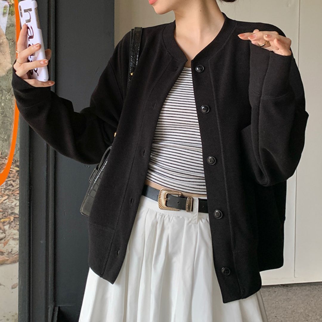 Japanese-Style Round-Neck Button Jacket