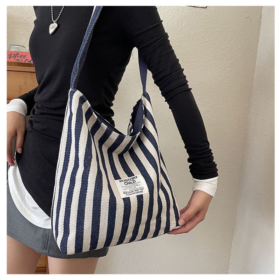 Large Capacity Striped Reversible Canvas Bag