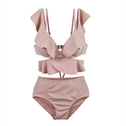Ruffled High Waist Tummy Covering Two Piece Swimsuit