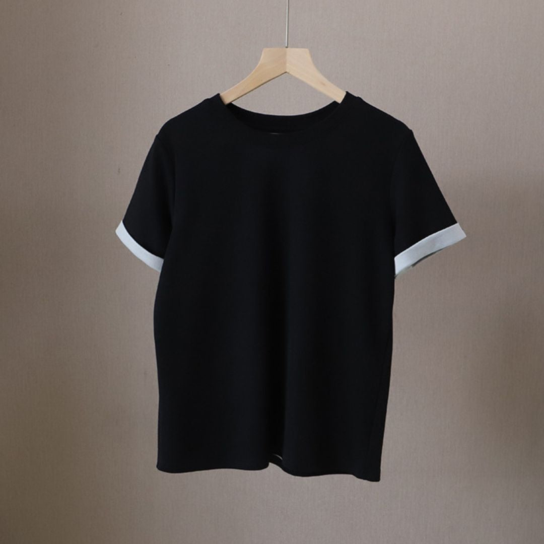 Color Block Crew Neck Versatile Short Sleeve T Shirt