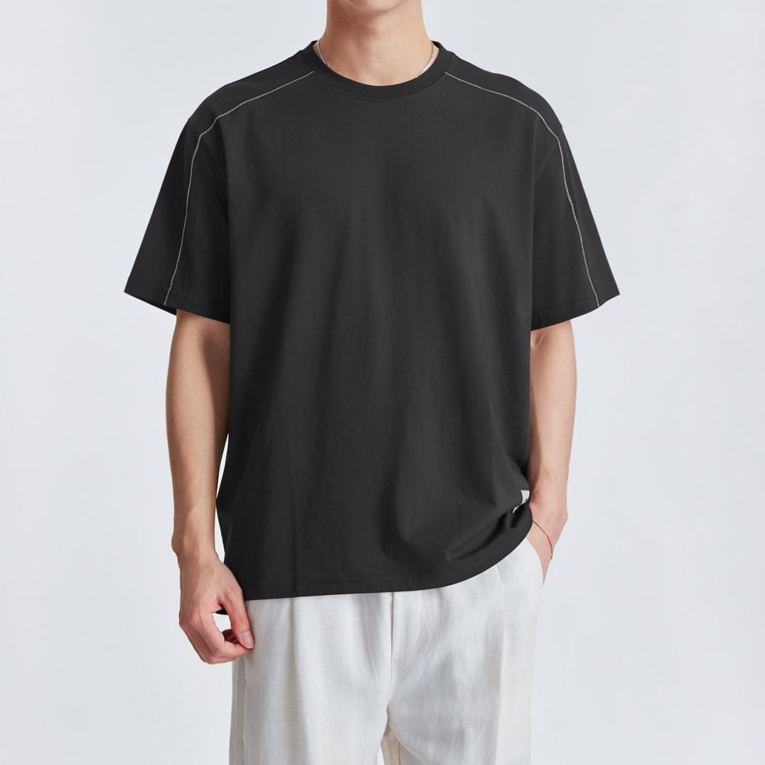 Simple Contrast Stitch Short Sleeve T Shirt
