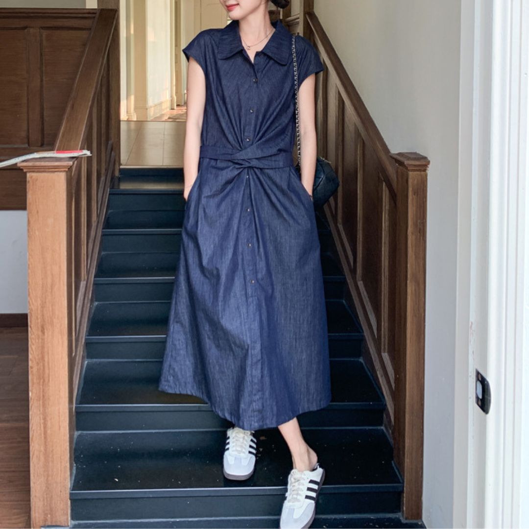 Minimalist Tie Waist Denim Dress