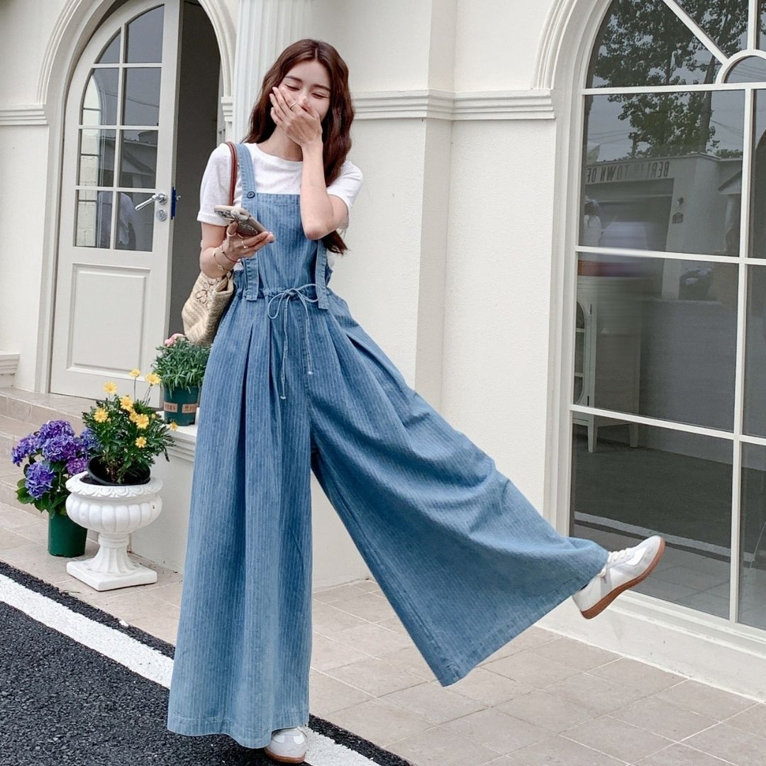 Casual Lazy Style Wide Leg Cinched Waist Jumpsuit