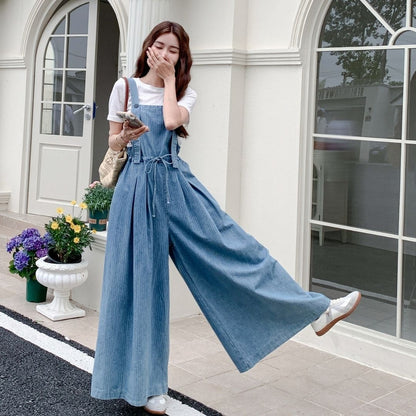 Casual Lazy Style Wide Leg Cinched Waist Jumpsuit