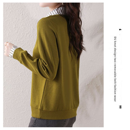 Striped Lapels Fake Two Long-sleeved Tops