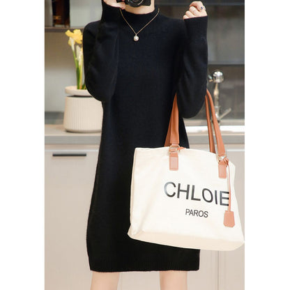 Loose-Fit Half-Turtleneck Knit Dress