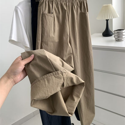 Japanese-Style Vintage Straight-Leg Wide-Cut Cropped Pants