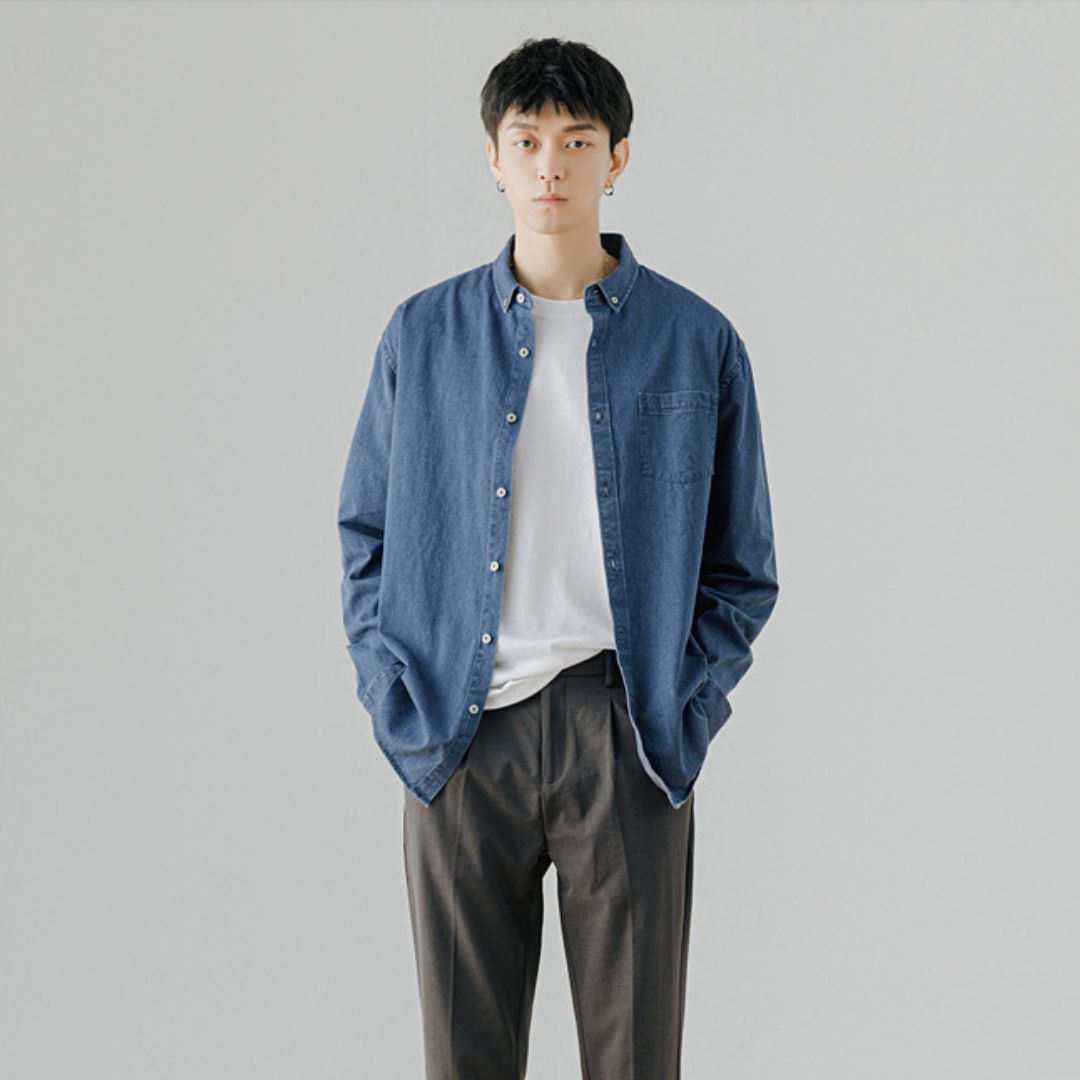 牛仔長袖襯衫